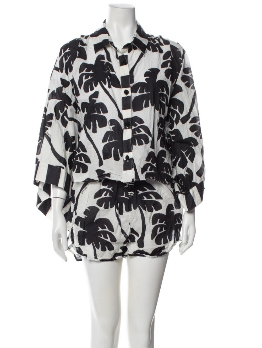Farm Rio Tropical Palm Print Two-Piece Set in Black & White